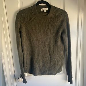 WHITE + WARREN Cashmere Waffle-Knit Pullover Crew Neck Sweater Size S green